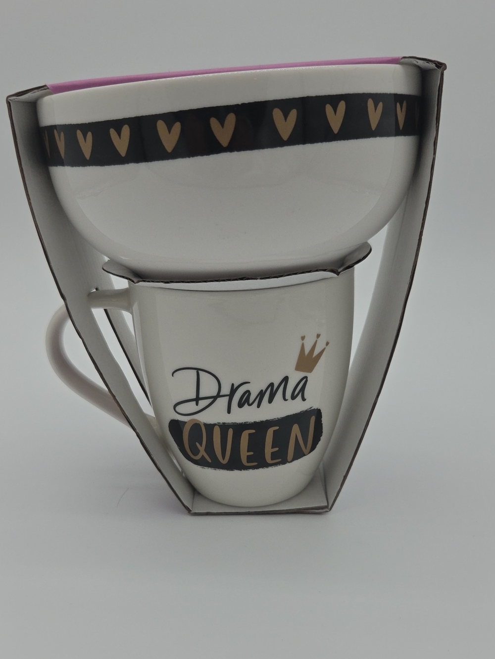 Easton White Mug and Bowl with Gold and Black Accents